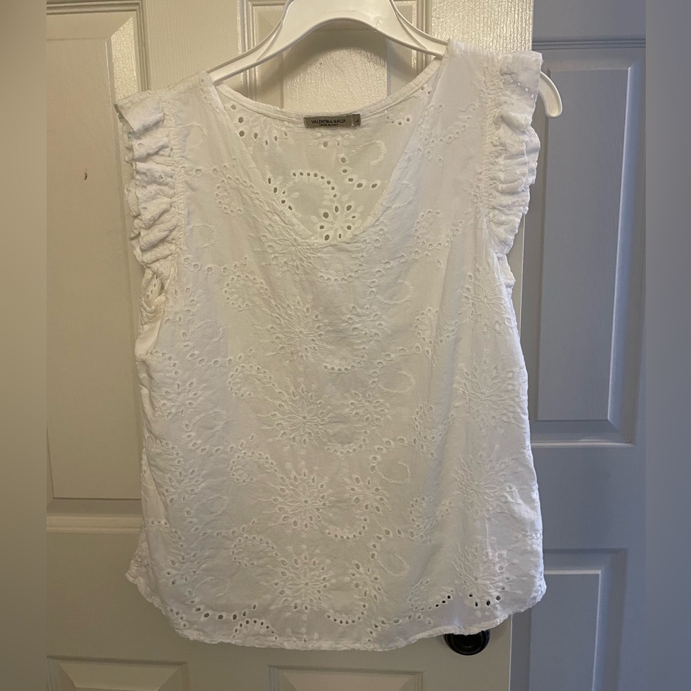 Valentina Naldi eyelet white sleeveless top size L